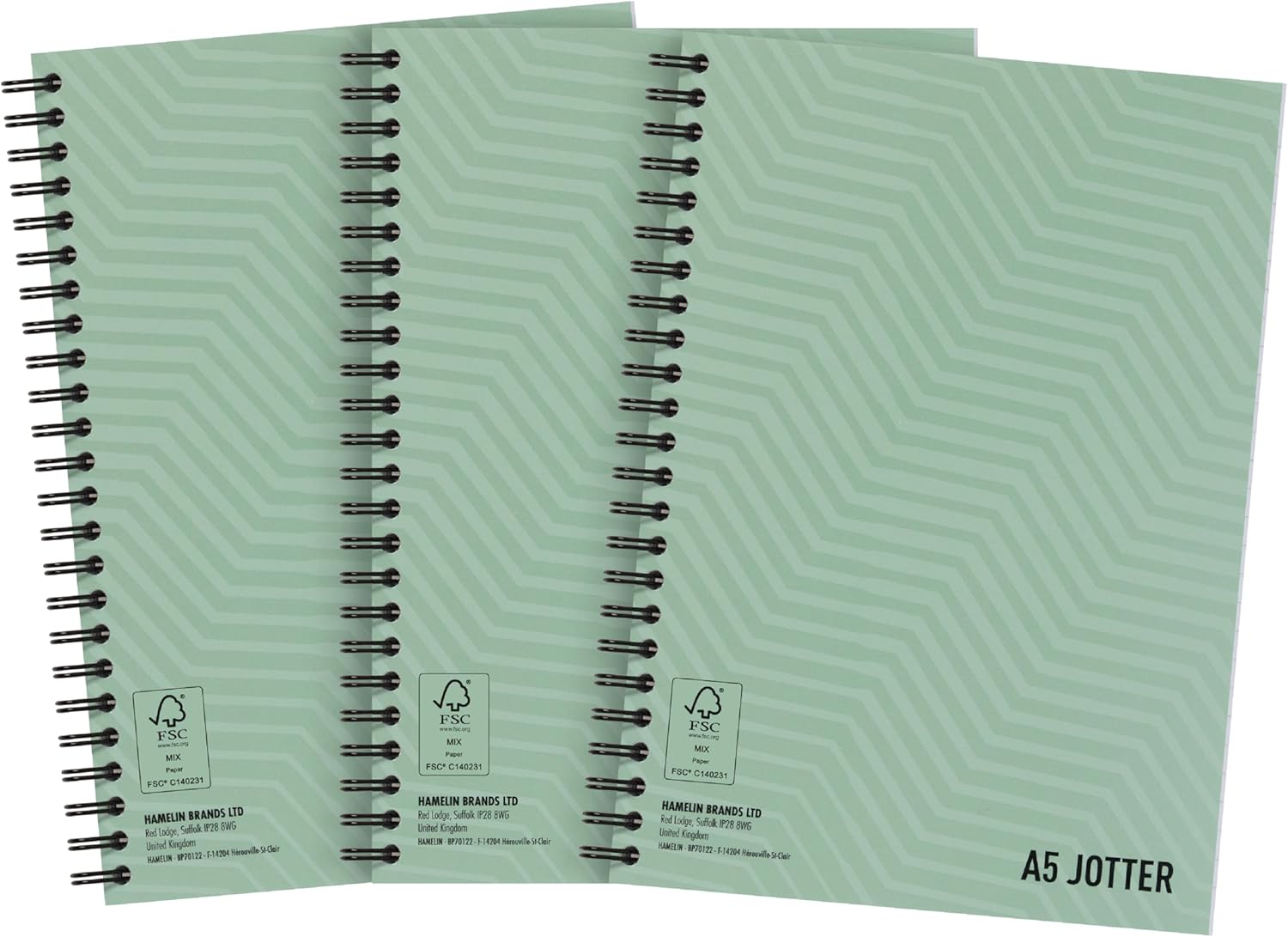 Summit Jotter A5 Metallic Notebook, Wirebound, 8 mm Lined, Pack of 3 Notepads, Card Cover