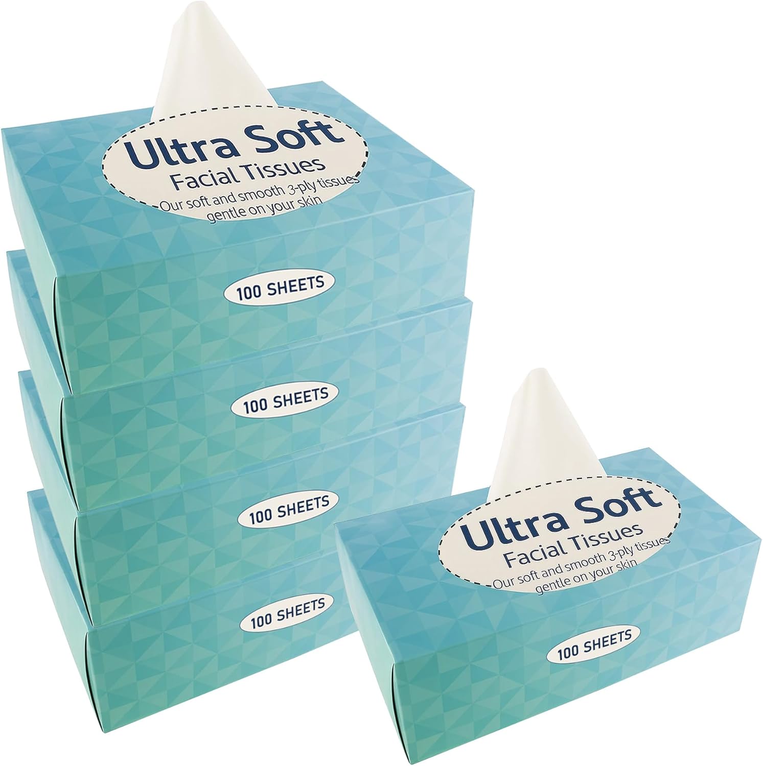 BH | 500 Pulls of 3 Ply Facial Tissues | Ultra Soft and Silky for Everyday Use, Strong | Multipack Box, 100 Pulls, Pack of 5 (500 Sheets) - by Best House