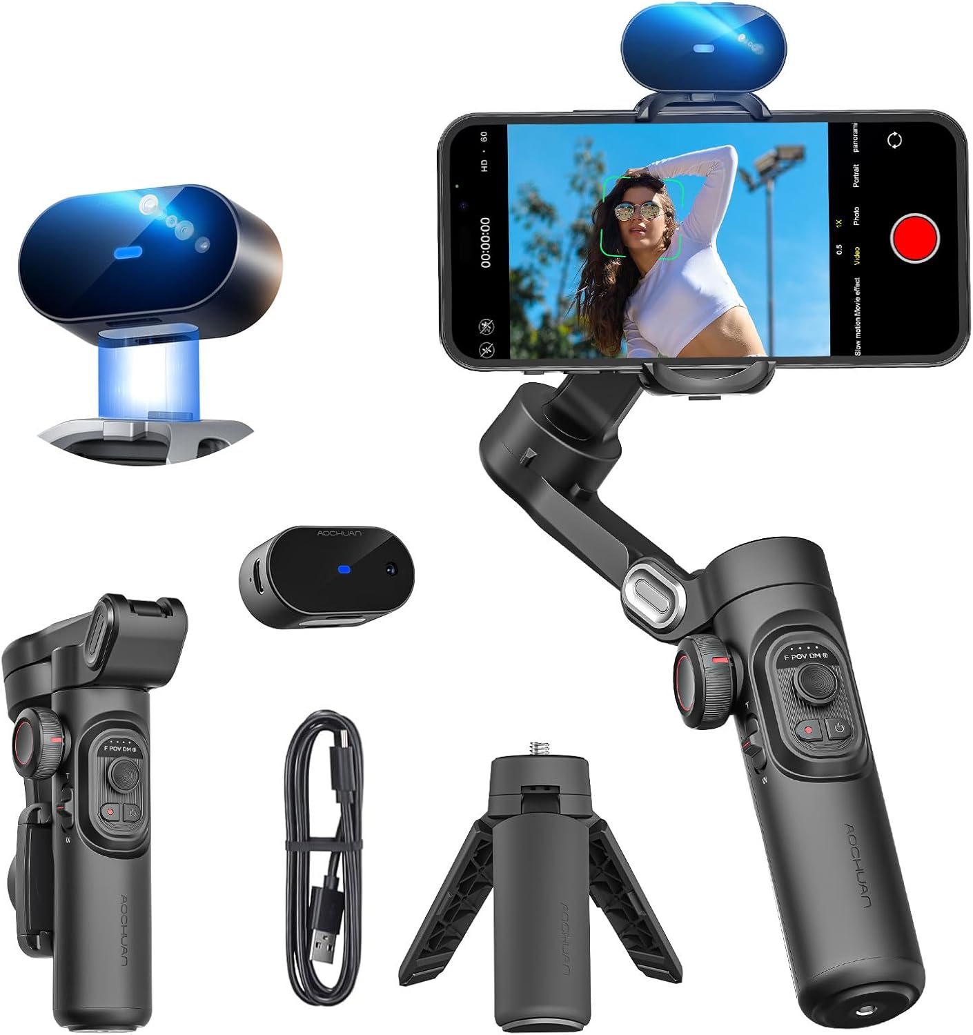 XE AI Version,Gimbal Stabilizer for Smartphone,NO APP AI Tracking, Gesture Control, Inception Gimbal with TikTok YouTube,3-Axis Foldable Gimbal stabilizer for iPhone& Android