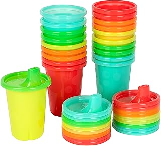 The First Years Take & Toss Spill Proof Sippy Cups - Rainbow Party Pack - Reusable Toddler Cups - Kids Cups and Snap On Lids for Ages 9 Months and Up - 20 Count