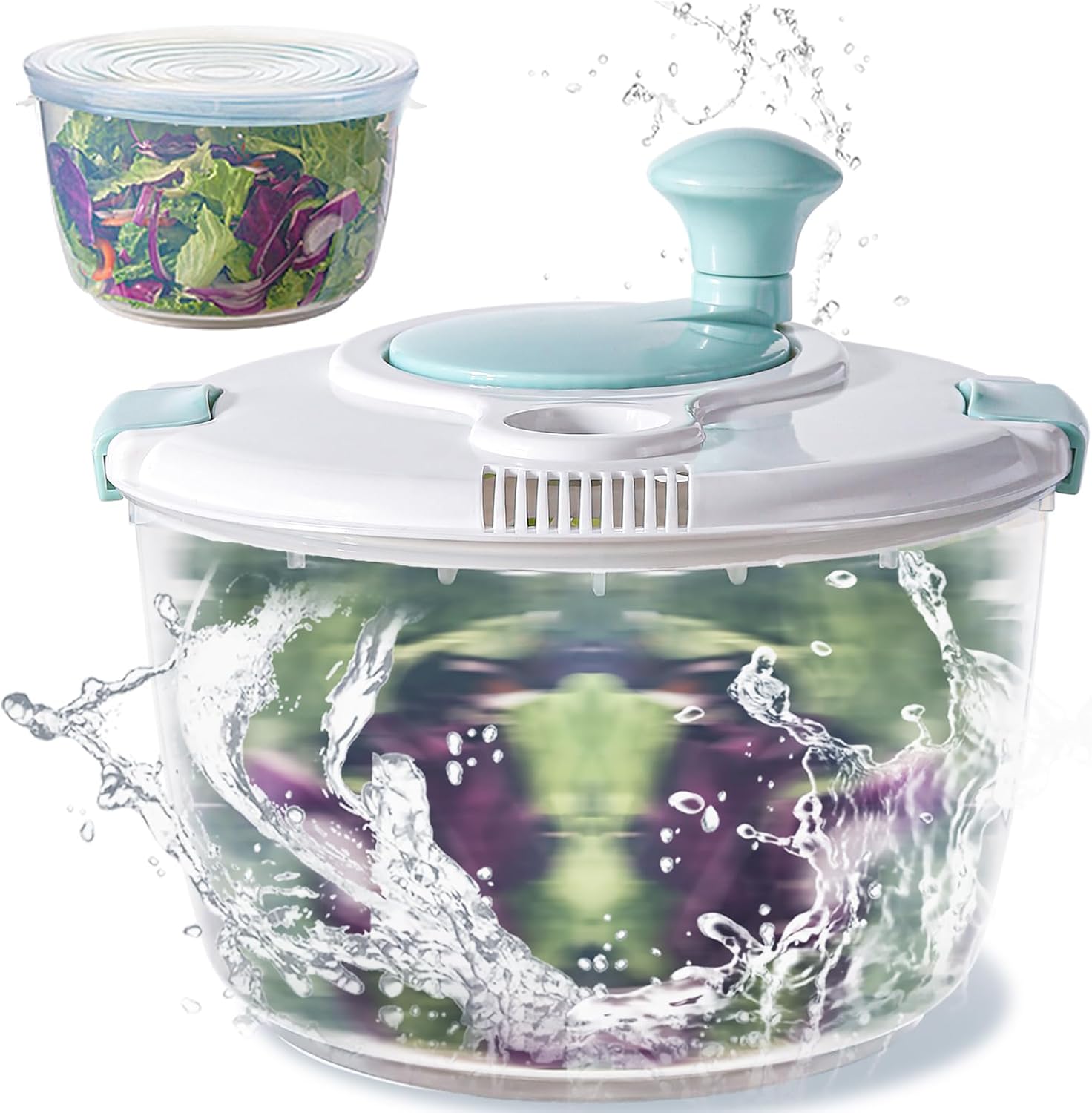 LEPCY Salad Spinner, Durable Bowl Never Crack. 4.8 Qt Large Capacity Lettuce Spinner Vegetable Spinner Fruit Washer Spinner Dryer with Storage Lid, Non-skid Base. Gifts for Mom Women Parents