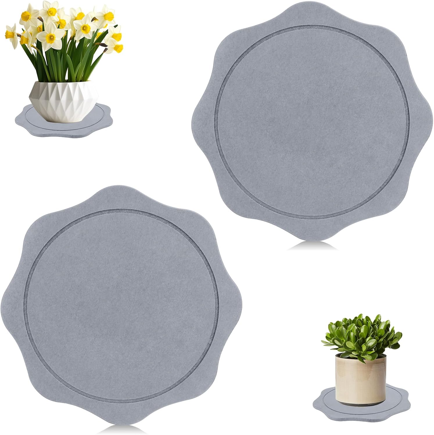2 Packs Plant Saucer for Indoors, Diatomaceous Earth Pot Saucers No Holes, Instant Dry Plant Drainage Trays for Pots, Dark Gray (8inch)