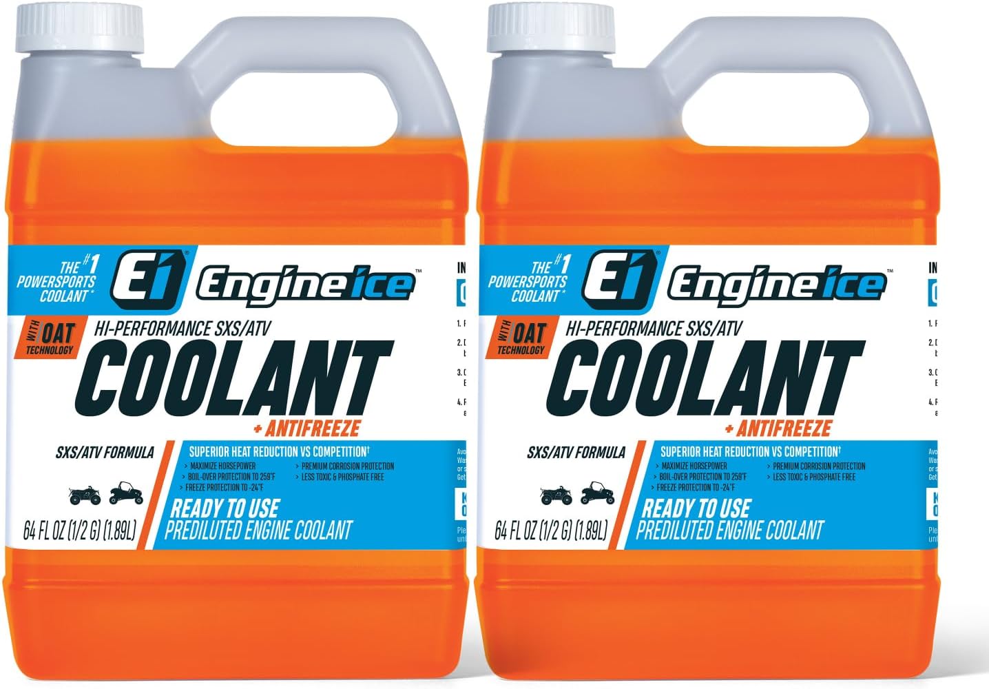 Engine Ice Hi-Performance SXS/ATV Coolant & Antifreeze, Orange, 0.5 Gallon - Optimal Cooling, Phosphate Free, Ready-to-Use for UTVs & ATVs (2 Pack)