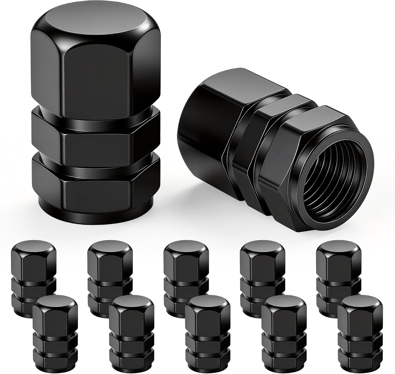 JUSTTOP Car Tire Valve Stem Caps, 12pcs Air Caps Cover, Universal for Cars, SUVs, Bike, Trucks and Motorcycles-Black