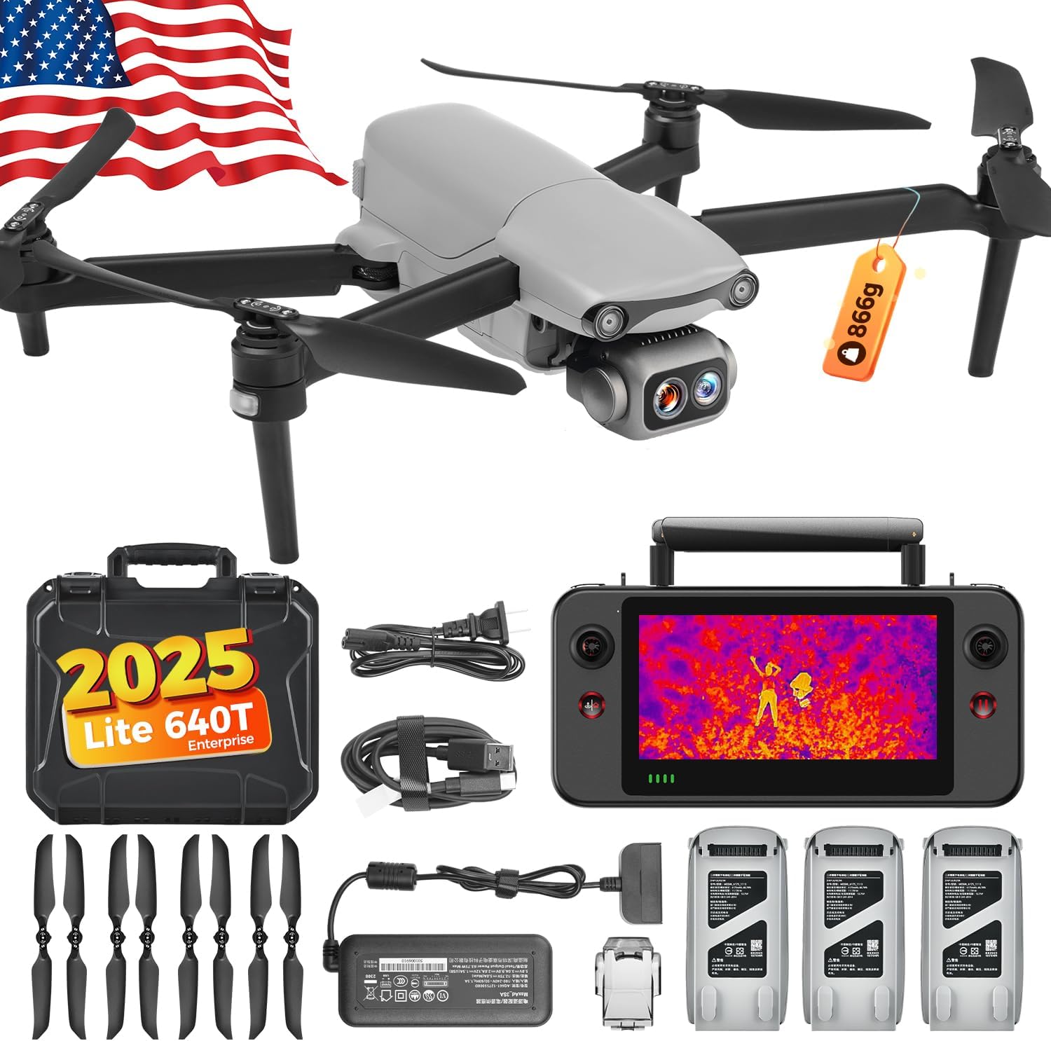 Autel Robotics EVO Lite 640T Enterprise, 640x512 T~hermal Imaging as 640T V3, Remote ID Supported, 1/2'' CMOS 48MP Visible Camera, AI Target Recognition & Positioning, 866g, 40 MIN, 12KM Transmission