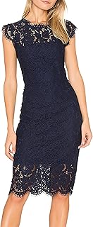 MEROKEETY Women's Sleeveless Lace Floral Elegant Cocktail Dress Crew Neck Knee Length for Party