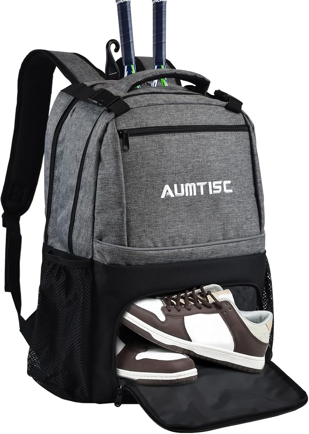 AUMTISC Tennis Bag Backpack 2 Rackets, Tennis Racket Bags with Insulated Pocket and Separate Shoe Compartment to Hold Pickleball Paddle, Badminton Squash Racquet, and Accessories