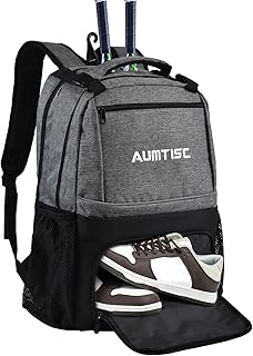 AUMTISC Tennis Bag Backpack 2 Rackets, Tennis Racket Bags with Insulated Pocket and Separate Shoe Compartment to Hold Pickleball Paddle, Badminton Squash Racquet, and Accessories