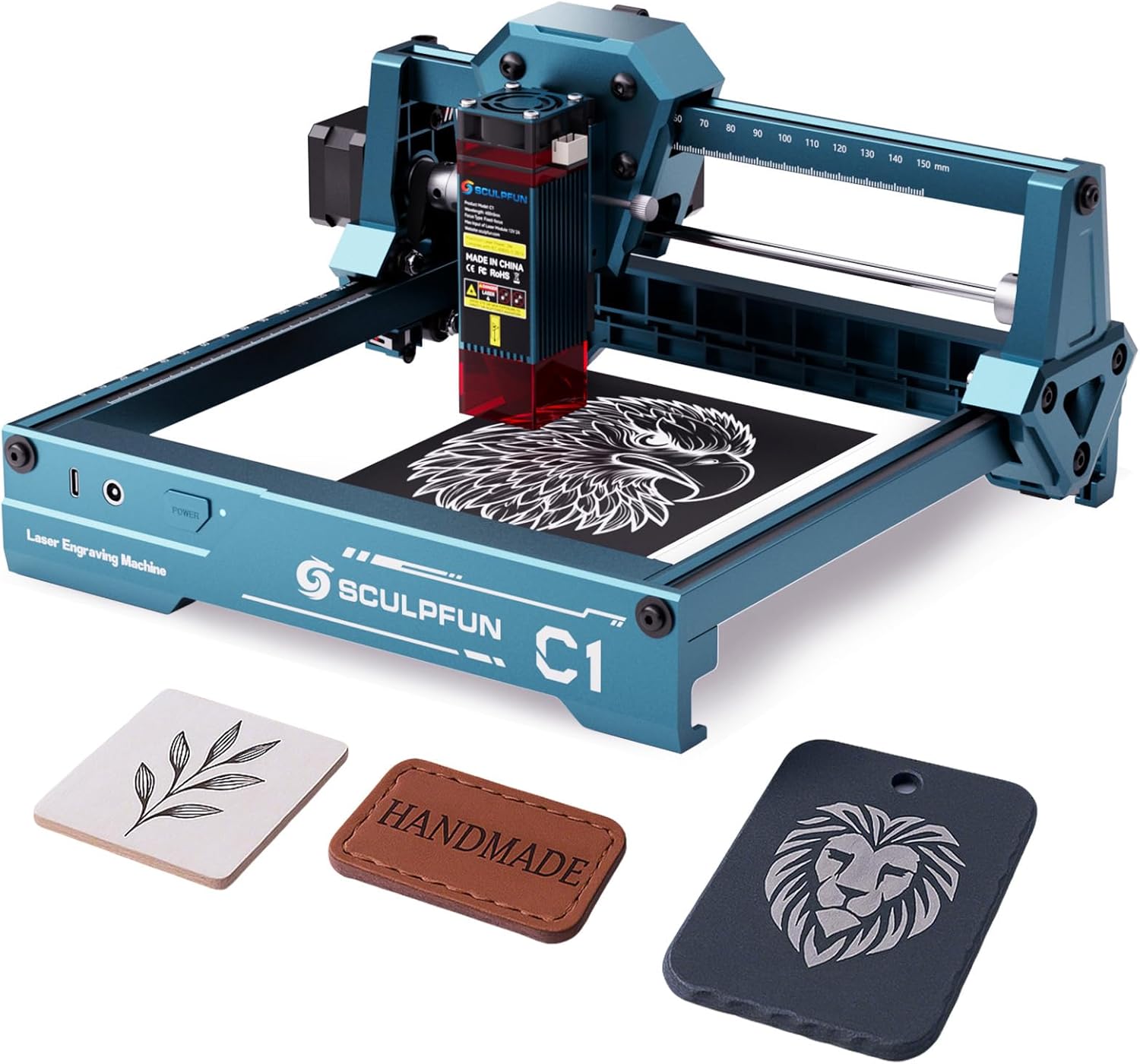 SCULPFUN C1 Mini Engraver, 3W Portable Engraving Machine with 0.04mm Ultra Fine Spot, Work for DIY Beginners, Plywood, Leather, Kraft Paper, Slate, Engraving Area 150x130mm