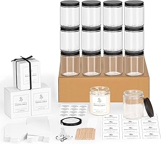 12Pack 8OZ Thick Glass Candle Jars with Metal Lids,Christmas Candle Jars with Candle Making Kits&Labels&Gift Box,Empty Food Storage jars Overnight Oats Container Canning Jar For SpicePickleJamSalad
