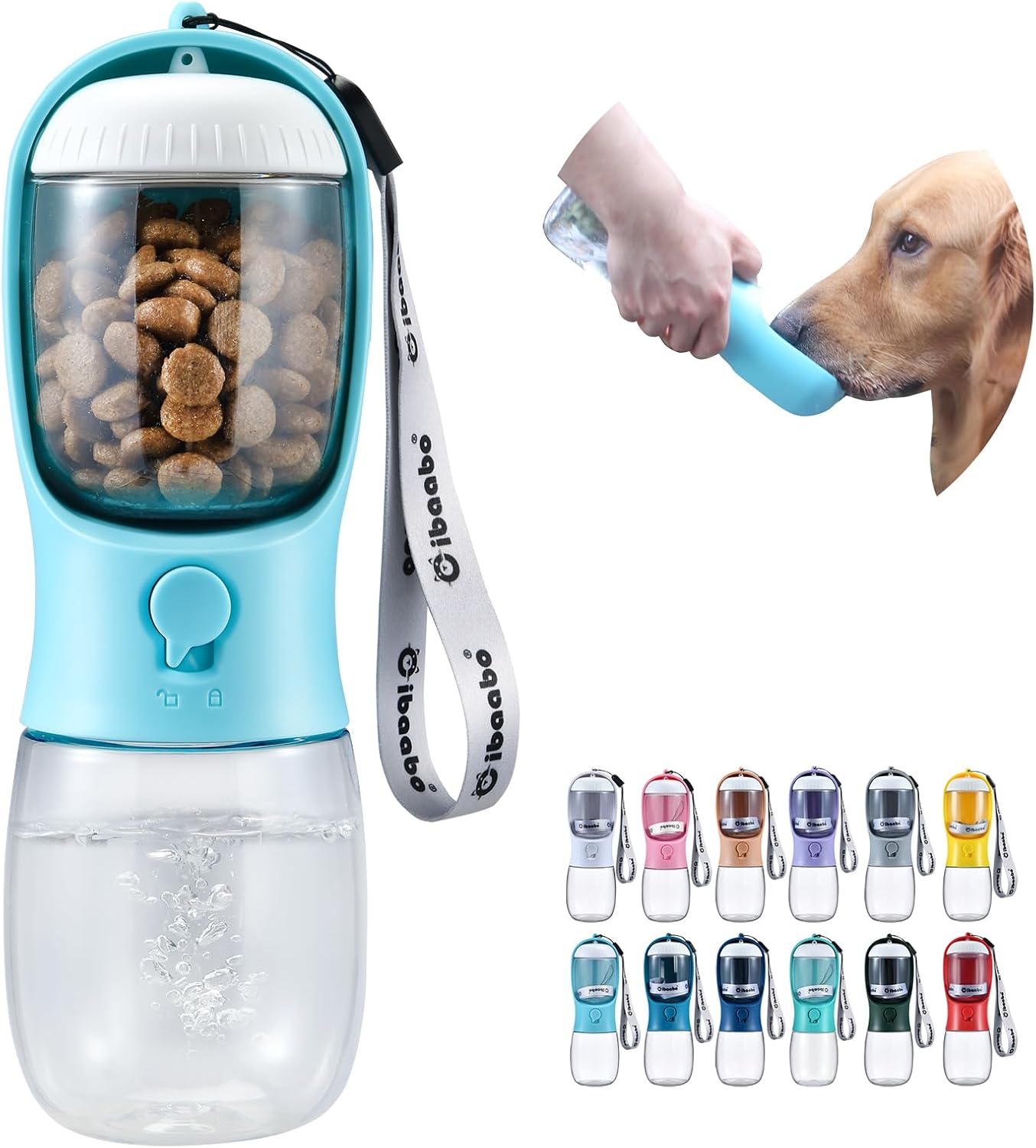 Dog Water Bottle with Food Container, Travel Puppy Water Bowl, Portable Pet Dispenser, Cat Walking and Hiking Dog Gift