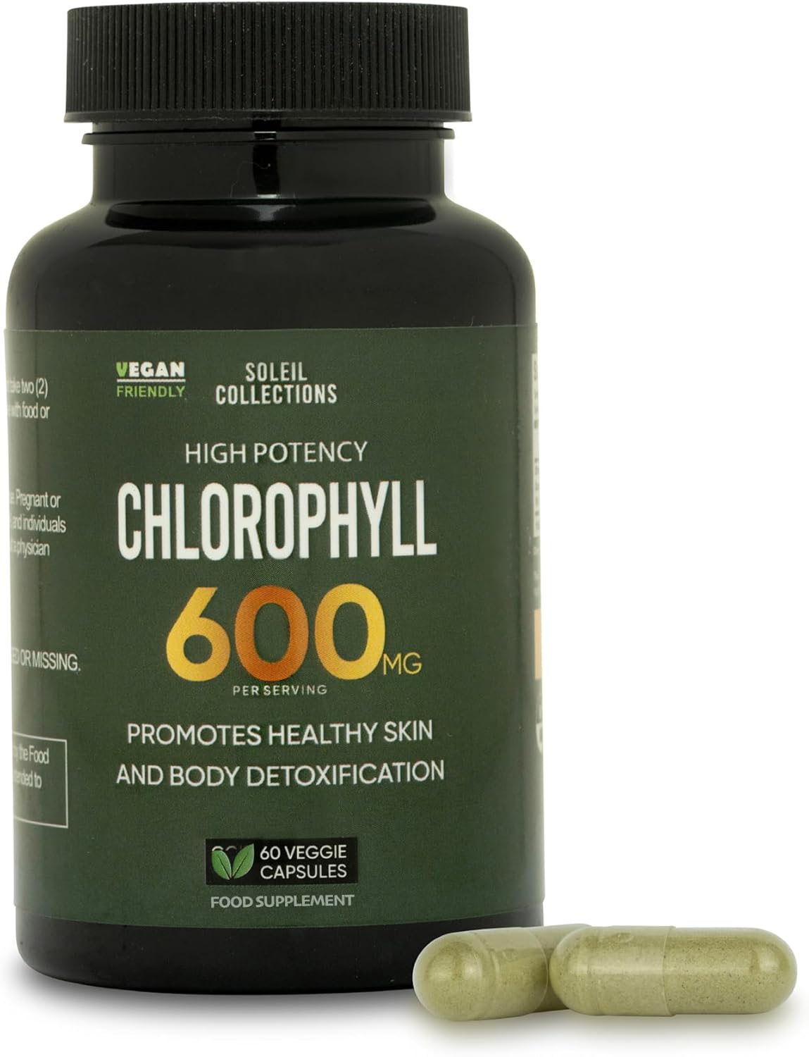 Chlorophyll Capsules 600 mg - Natural Chlorophyll Pills for Both Women & Men - Odour Control- Chlorophyll Supplement Promoting Energy, Immunity, Skin Health, and Internal Deodorization. 60 Capsules