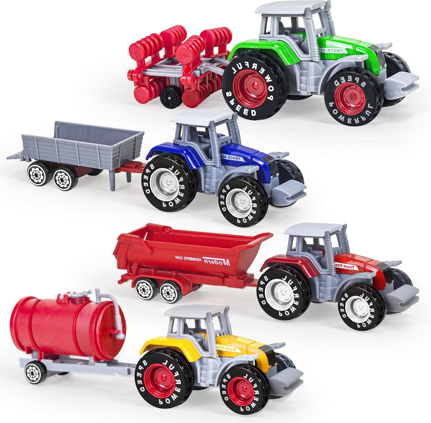 AtomDream Tech 4-Pack Farm Tractor Toys with Trailers – Diecast Detachable Alloy Tractors & Trucks for Kids, Perfect for Boys Ages 3-8, Birthday Gift & Cake Toppers