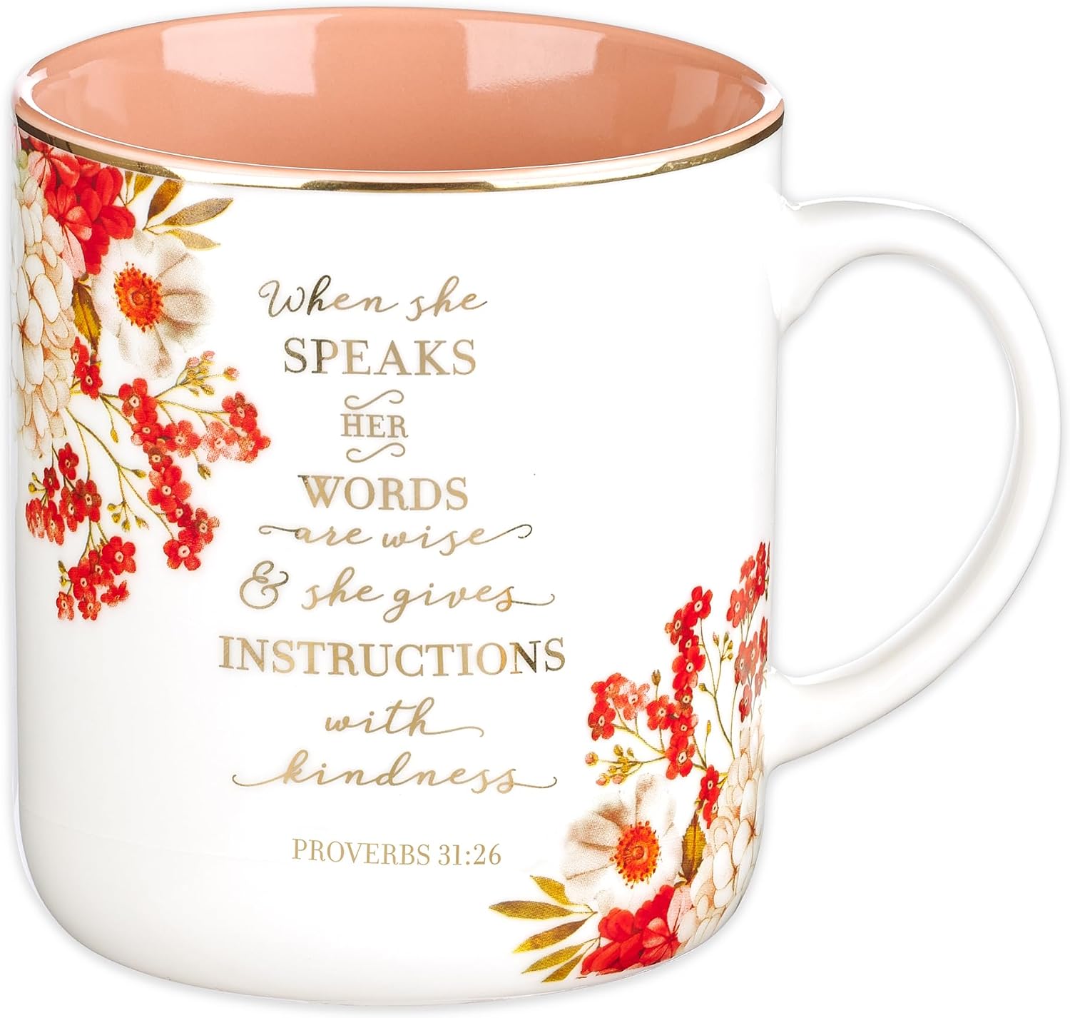 Christian Art Gifts Floral Ceramic Coffee Mug with Gold Rim, 14 oz.
