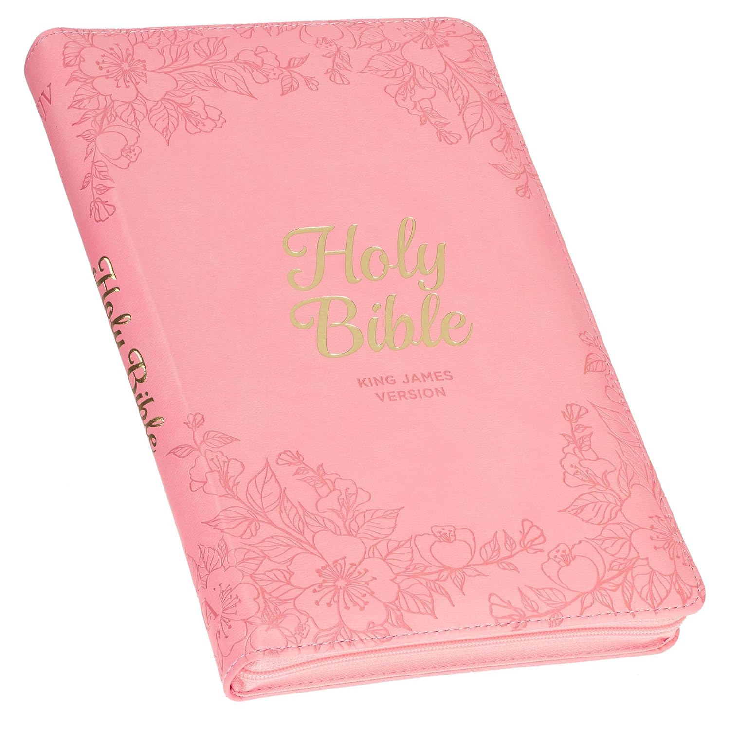 KJV Holy Bible, Standard Size Faux Leather Red Letter Edition Thumb Index, Ribbon Marker, King James Version, Pink Floral Zipper Closure (KJV Deluxe Gift Editions)