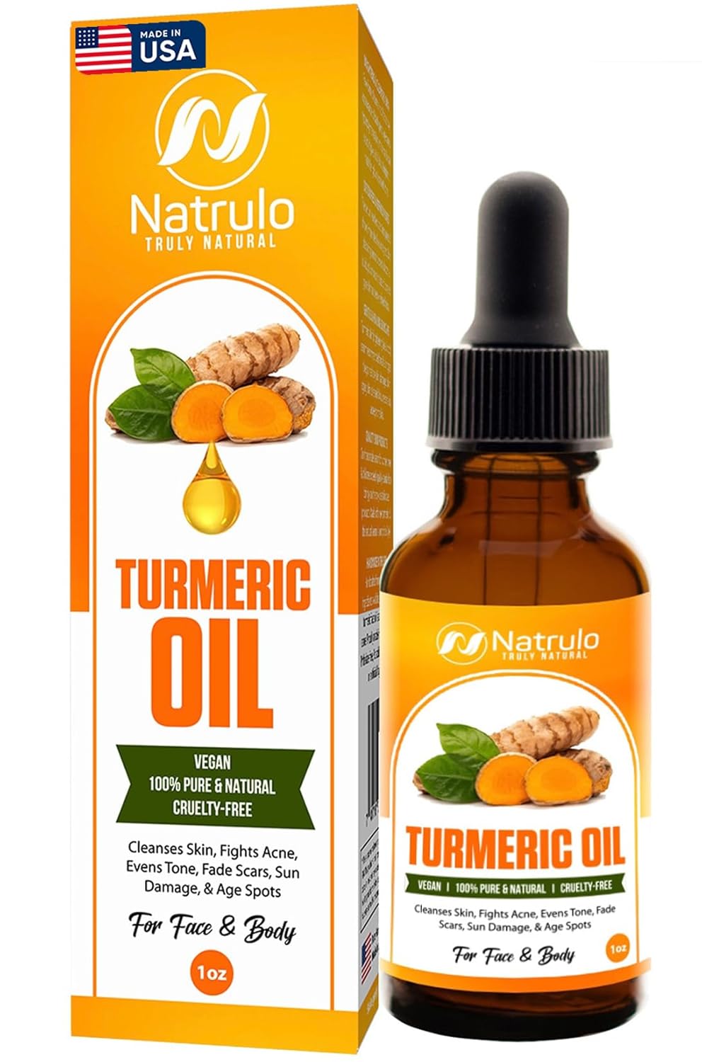 All Natural Turmeric Skin Brightening Oil for Dark Spots - Cleanses Skin, Fights Acne, Evens Tone, Heals Scars - Pure Handcrafted Turmeric Oil Skincare Made in the USA