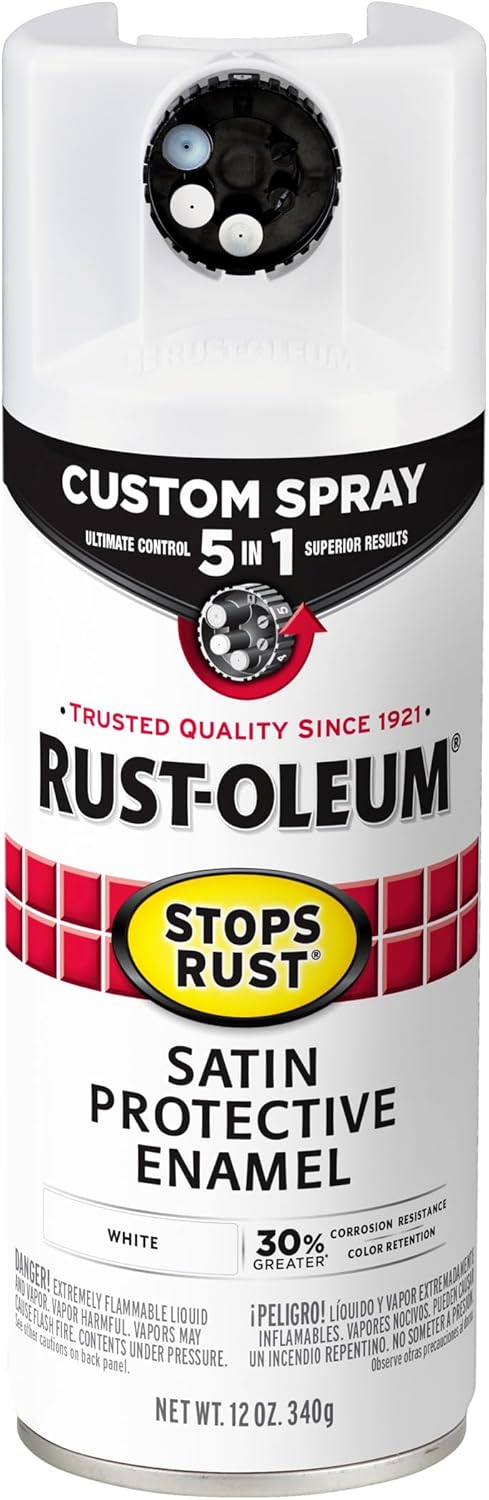Rust-Oleum 376870 Stops Rust Custom Spray 5-in-1 Spray Paint, 12 oz, Satin White