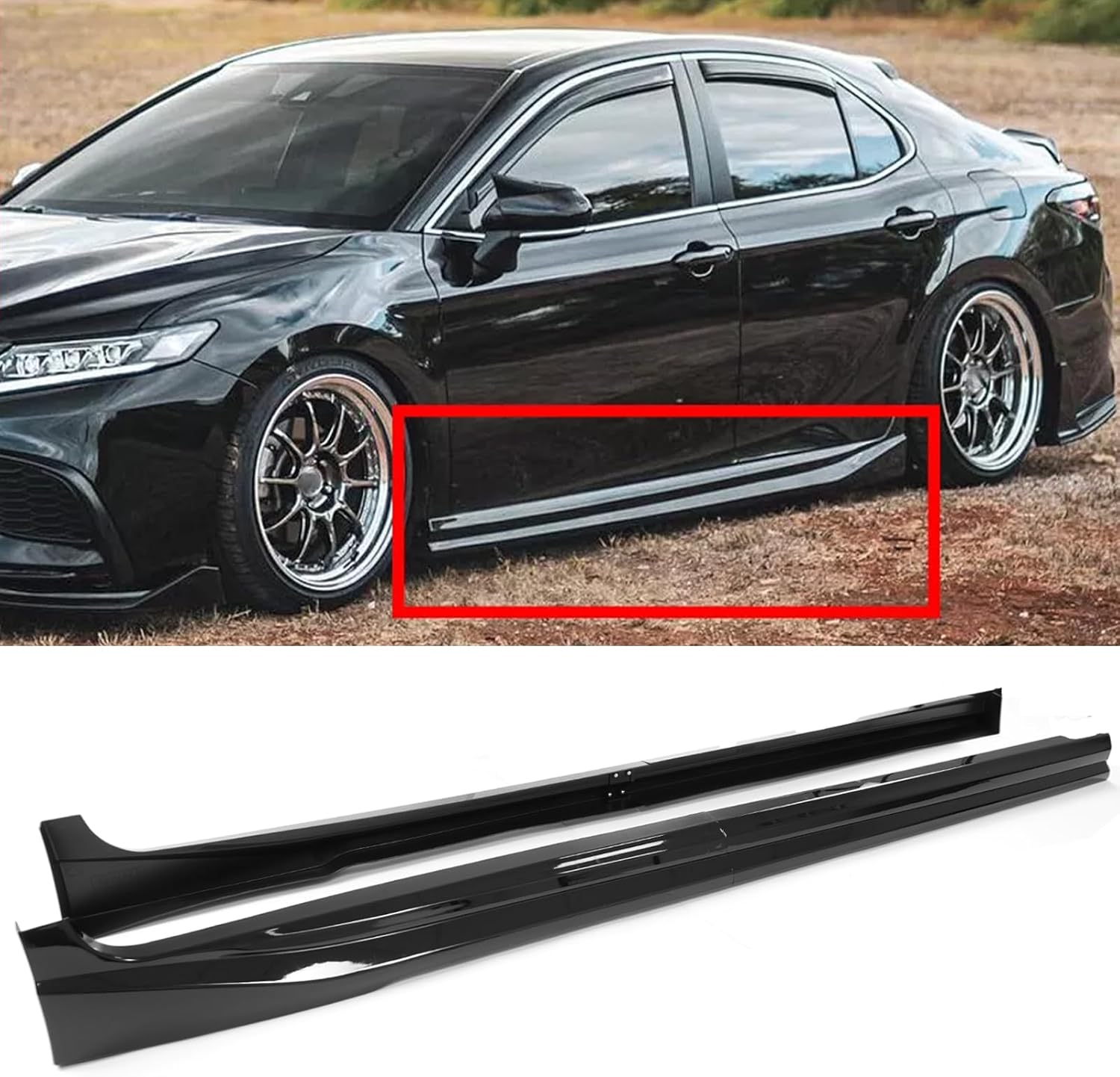 Side Skirts Extensions 4Pcs for Toyota Camry LE SE XSE XLE 2018 2019 2020 2021 2022 2023 2024 2025 Yofer V1 Style Rocker Panel Lip Splitter (Glossy Black)