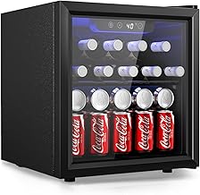EUHOMY 48 Can Beverage Refrigerator cooler-Mini Fridge Glass Door for Beer Drinks Wines, Countertop Beverage Fridge with Adjustable Shelves Blue LED for Home/Office/Dorm/Bar, 1.3 cu.ft