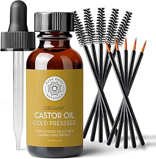 Pure Body Naturals Castor Oil for Eyelashes and Eyebrows - Brow and Lash Growth Serum - Organic Hexane Free Cold Pressed Unrefined - 1 fl oz