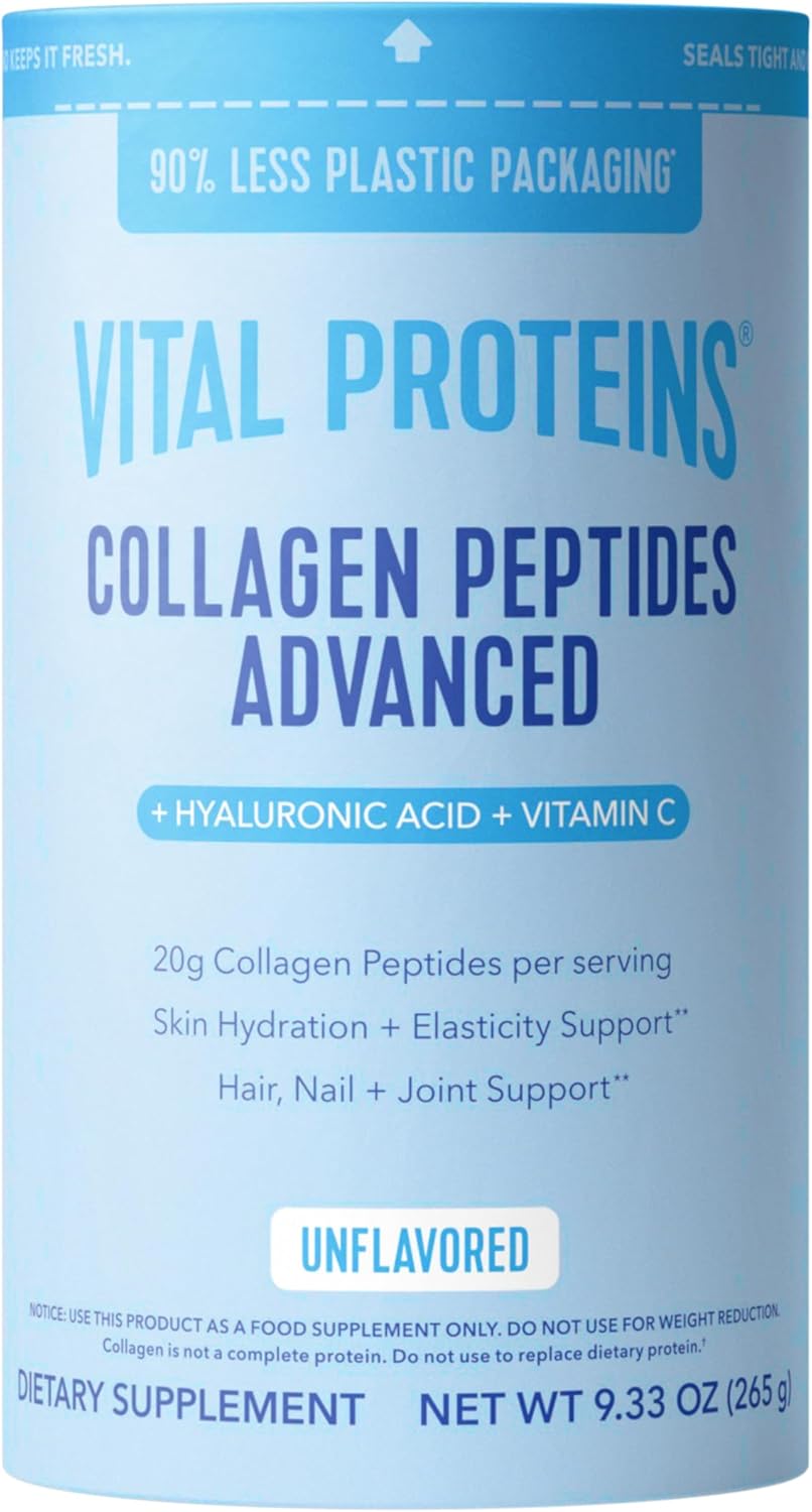 Vital Proteins Collagen Peptides Powder Advanced with Hyaluronic Acid & Vitamin C, Collagen Supplements, Unflavored, 12 Servings