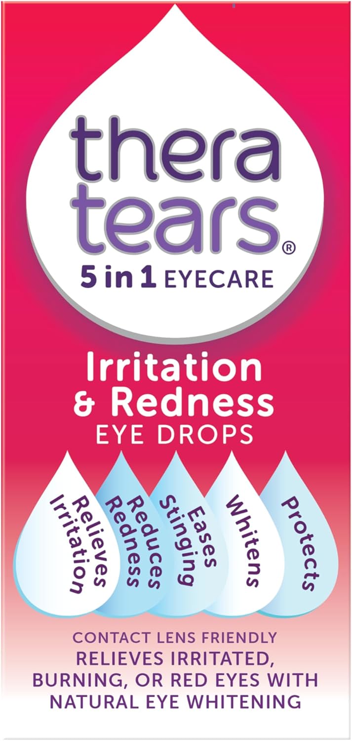 TheraTears® Irritation & Redness Eye Drops | Relieves Irritated, Burning or Red Eyes with Natural Eye Whitening | Contact Lens Friendly | 5 in 1 Eye Care Drops | 10ml
