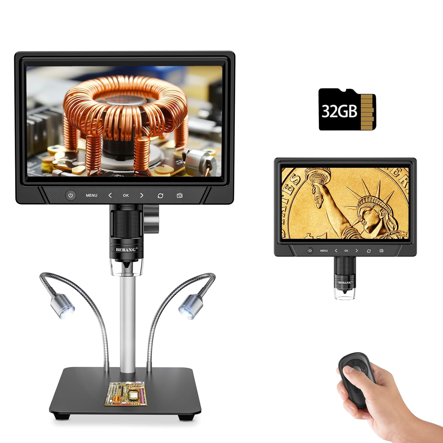 BEBANG 10.1" LCD Digital Microscope 1200x for Adults,3024P Coin Microscope Magnifier,12MP Soldering Microscope with PC View, Compatible with MacOS Windows,32GB SD Card (Black)
