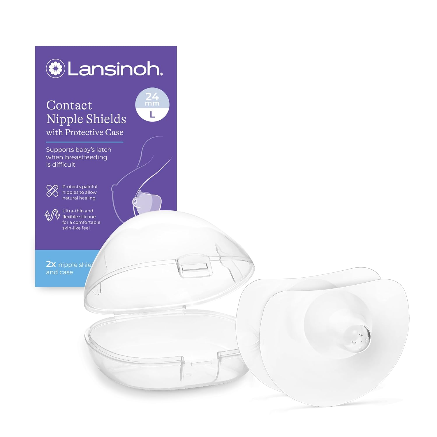 Lansinoh Contact Nipple Shields for Nursing Mothers, with Case, 2 Count
