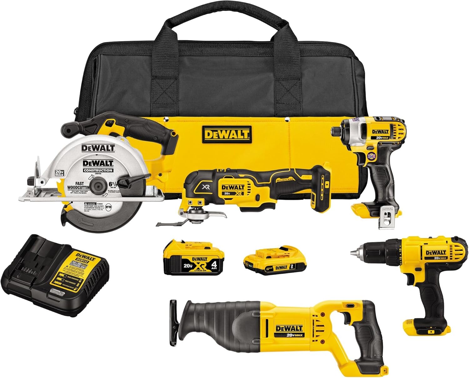 DEWALT Tools 5 Tool Power Tool Combo Kit, Cordless Drill Impact Driver Saw Oscillating Multi-tool Set with 20V MAX Battery and Charger (DCK551D1M1)