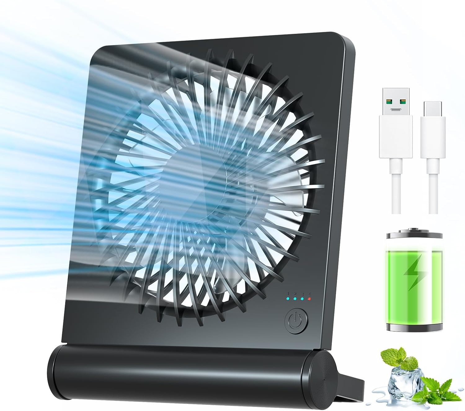 BIVBTP Desk Fan, USB Desk Fan With 2000mAh Rechargeable Battery,Powerful Super-Thin Small Table Fan, Electric Fans Cooling Quiet For Bedroom, Office, Outdoor, Traval-Black