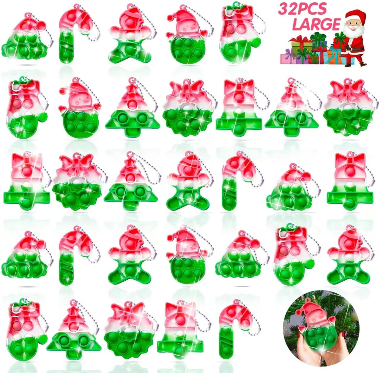 TOANWOD 32 PCS Large Christmas Stocking Fillers for Kids: Christmas Eve Box Fillers Party Bag Fillers - Xmas Fidget Toys Multi-Item Party Favour Packs - Poppet Class Gifts Prize for Teenage Girl Boy