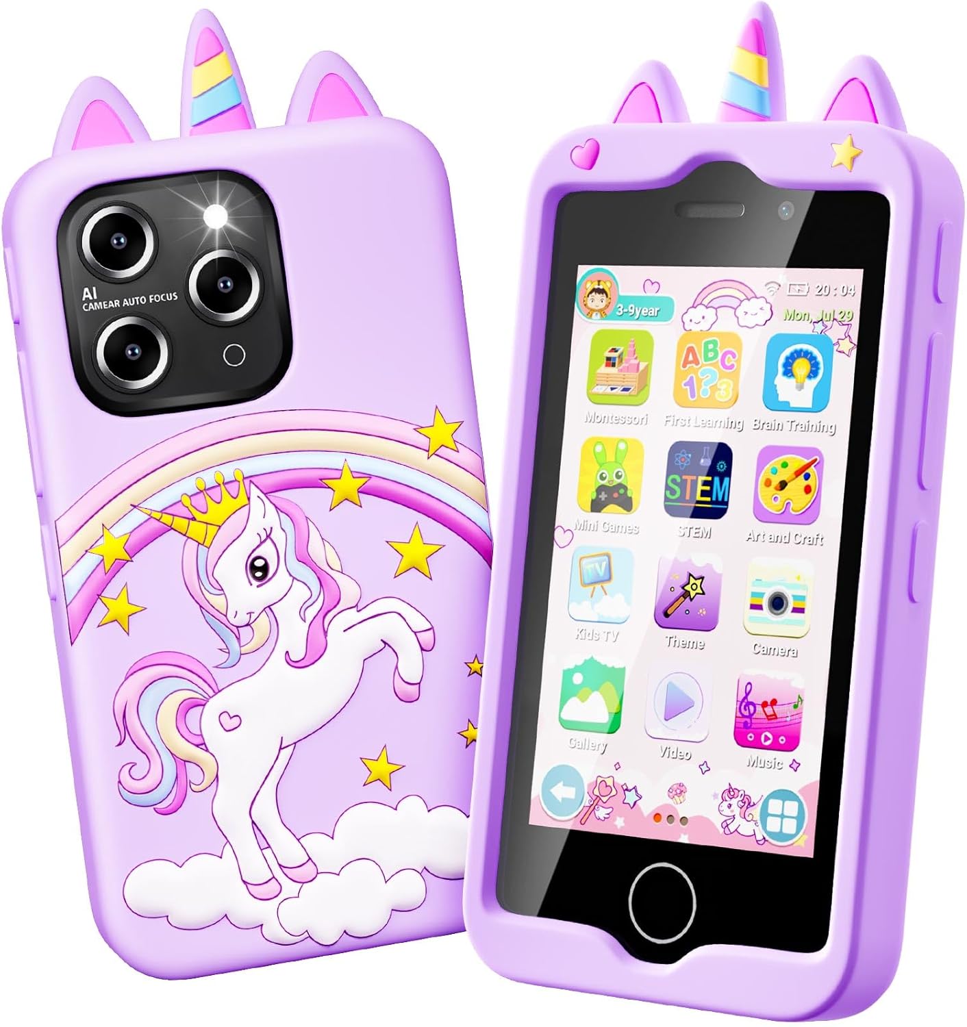 Kids Smart Phone for Girls, 4.0" Touchscreen Learning Music Puzzle-Games Toddler Phone for Kids Ages 3-9, Dual Camera，Built-in 8G SD Card Toy, Birthday Gifts for Kids Cell Phone Toy, Purple