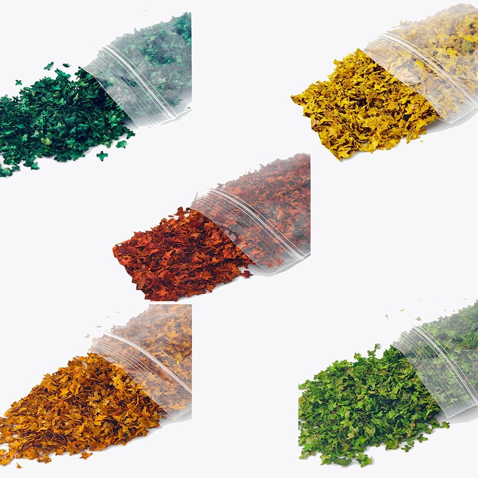 Pack of 5 Scenics Leaves Base Miniature Leave Realistic Miniature Leaves Simulation Leaves for DIY Model Railway Fairy Garden Diorama Scenery Landscape Layout