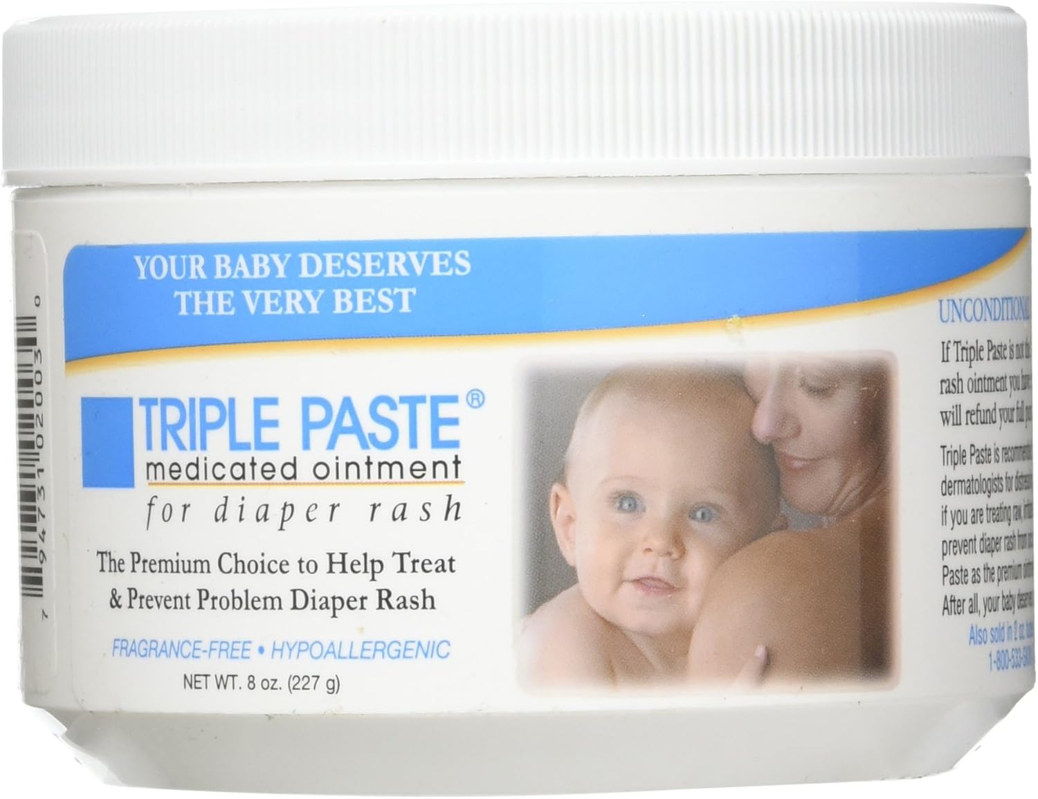 Triple Paste Diaper Rash Cream, Hypoallergenic Medicated Ointment for Babies, 8 oz (Pack of 2)