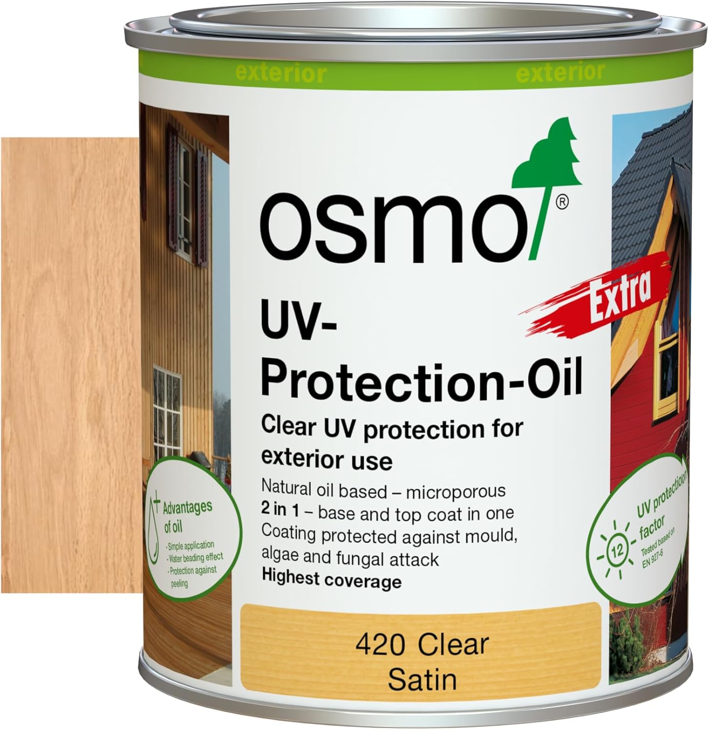 Osmo UV-Protection Oil Extra - Wood Preserver Outdoor 420, Clear Satin, 750ml - Durable Wood Oil for Wooden Outdoor Surfaces, Water & Dirt Resistant, Wood Treatment & Wood Finish