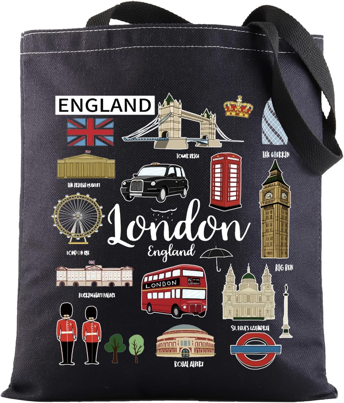 BWKTOP London Canvas Tote Bag - London Souvenirs Gifts - Shoulder & Travel Bag