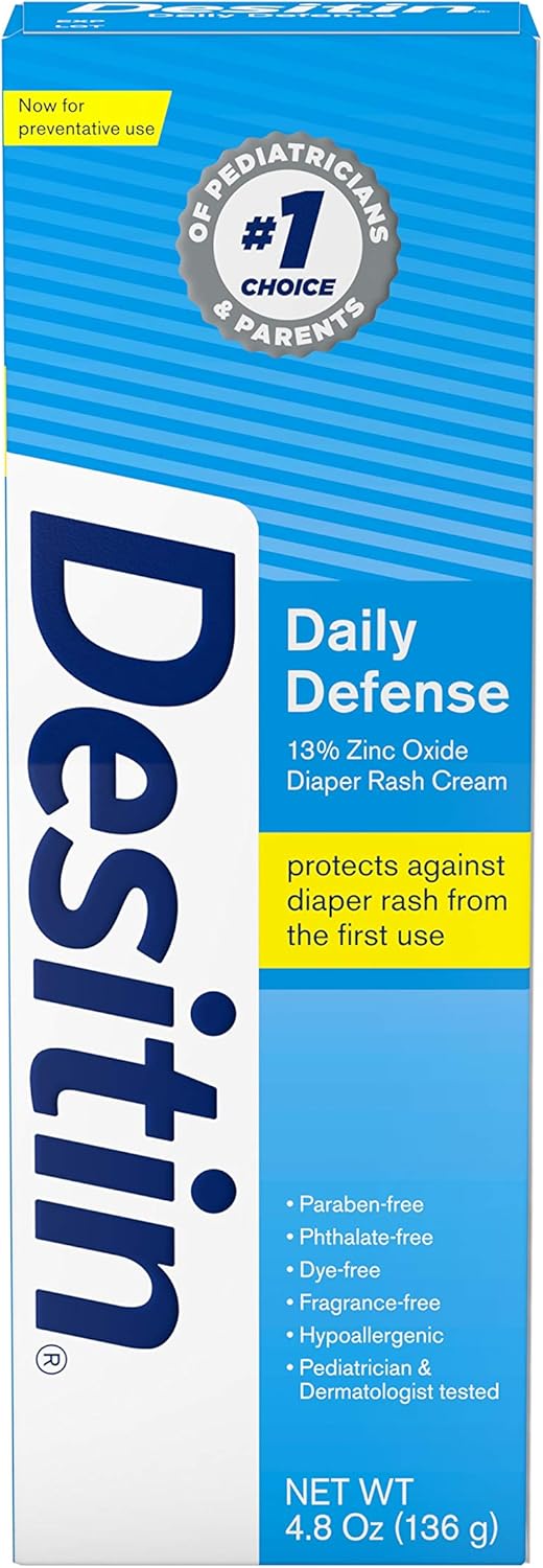 Desitin Daily Defense Baby Diaper Rash Cream with Zinc Oxide to Treat, Relieve & Prevent diaper rash, Hypoallergenic, Dye-, Phthalate- & Paraben-Free, 4.8 oz