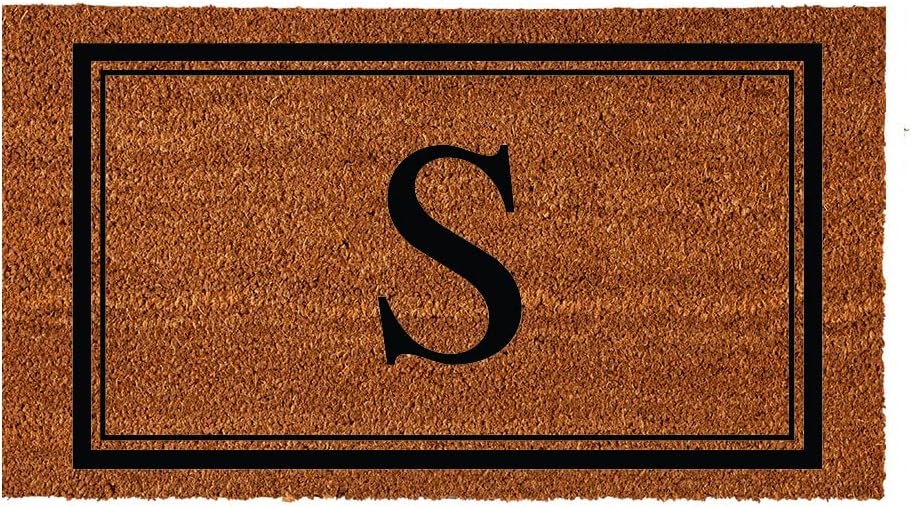 Evergreen Flag Monogram Letter S Entrance Doormat | 28 x 16 inches | Dirt Catching Natural Coir | All-Season | Non-Slip Backing | Indoor and Outdoor Home Decor