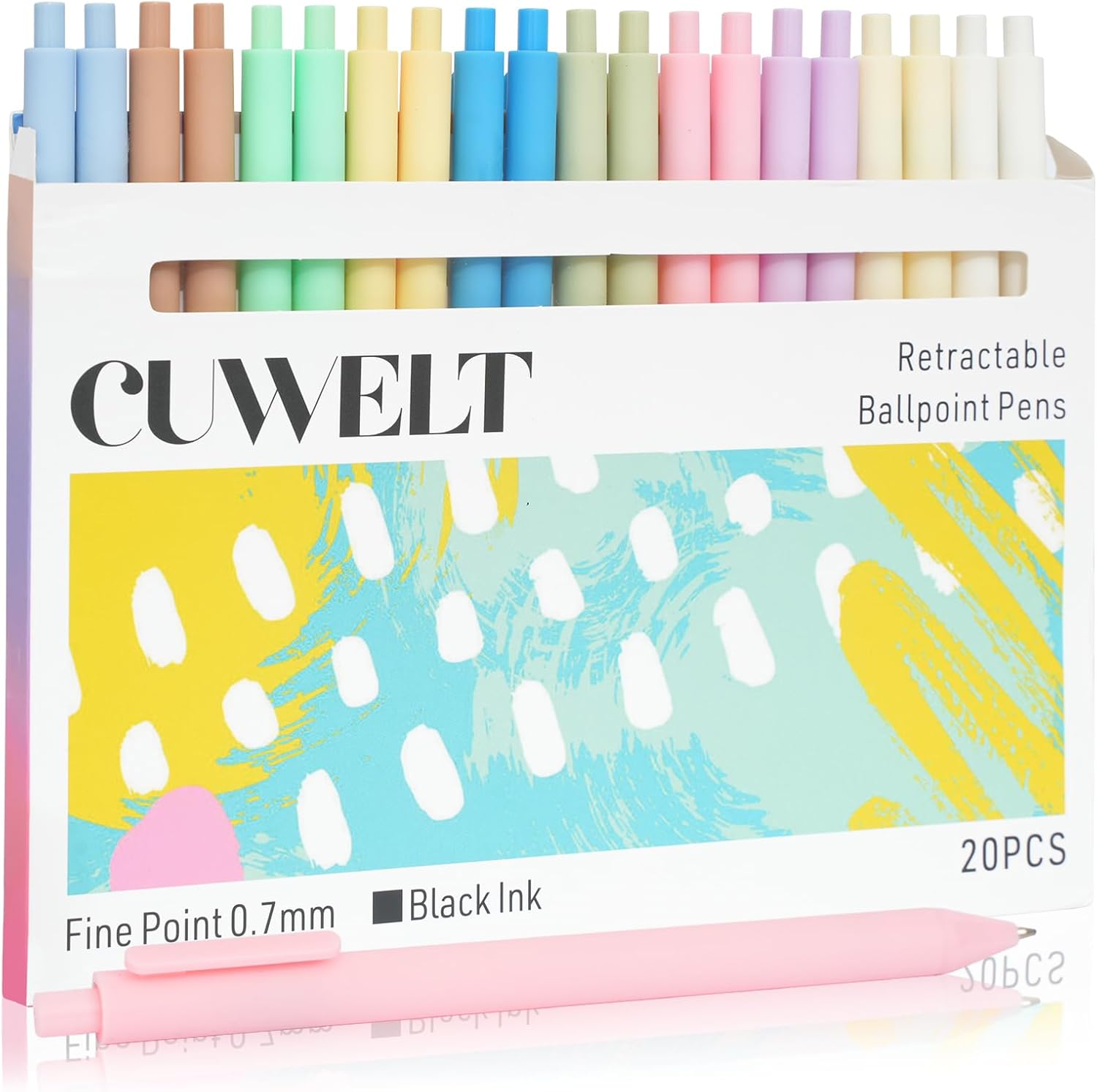 CUWELT 20PCS Ballpoint Pens Black Ink, Retractable Pastel Gel Ink Pens, 0.7mm Rollerball Pen, Cute Roller Ball Pens, Smooth Writing Pens Fine Point for Office Home Gift Supplies