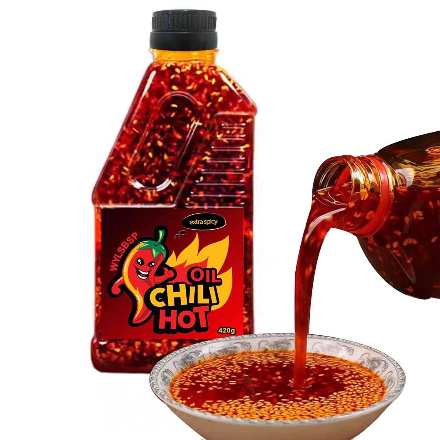 Hot Chili Chilli Oil All-Natural Vegan Chili Oil for Cooking As Sauce Or Topping,Good On Everything 14.8oz/420g (extra spicy)
