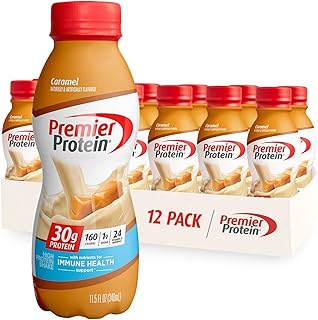 Premier Protein Liquid Protein Shake, Caramel, 30g Protein, 1g Sugar, 24 Vitamins & Minerals, Nutrients to Support Immune Health 11.5 fl oz Bottle (12 Pack)