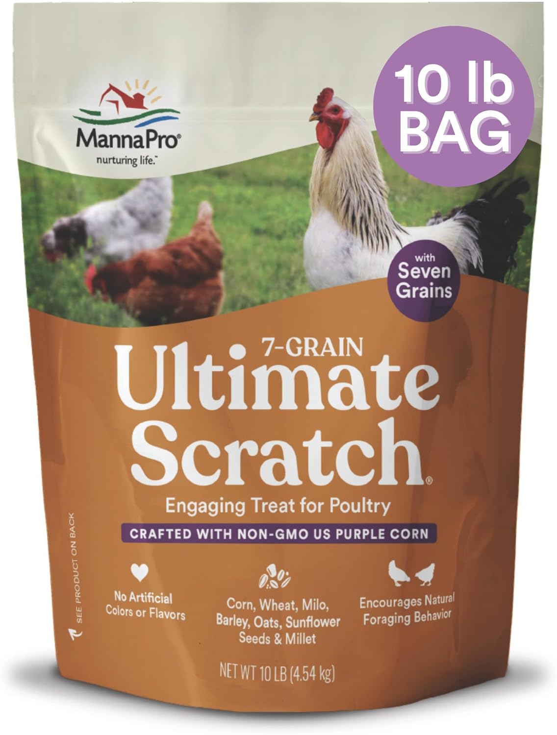 Manna Pro 7-Grain Ultimate Chicken Scratch – Non-GMO Scratch Grain Treat for Chickens, Hens and Other Birds – Natural Multigrain Blend for Poultry and Backyard Flocks – 10 lb Bag