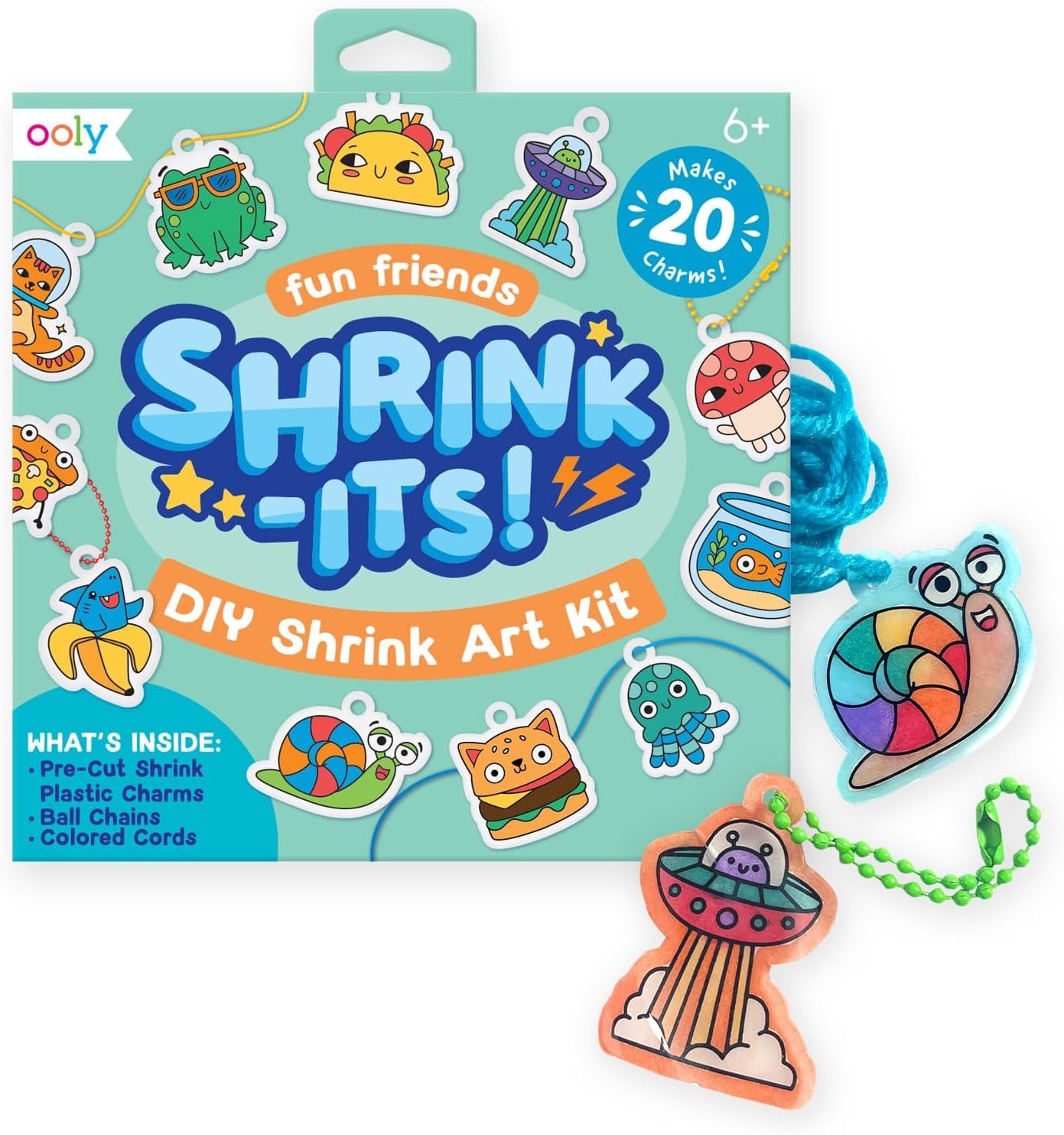 Ooly Shrink-Its 28 PC DIY Shrinking Art Kit That Creates Charms and Tags, Includes 20 Plastic Pre Cut Charms and More, No Mess Art for Kids, DIY Creative Activity, Ideal Party Favor - Fun Friends