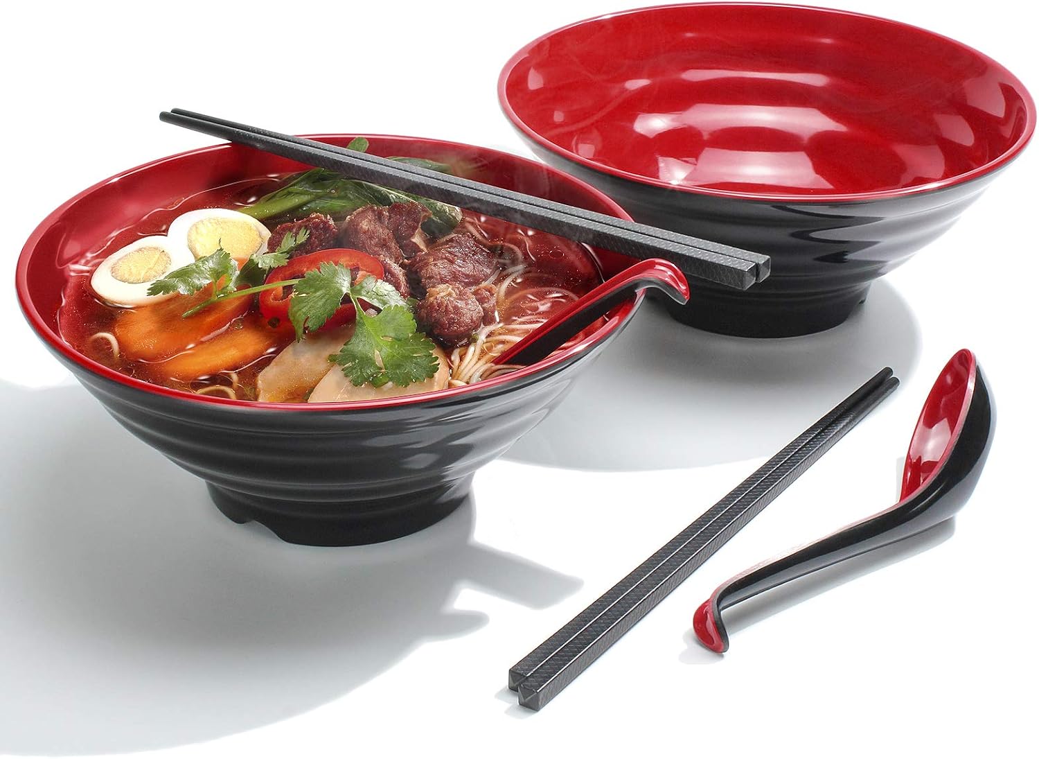 Lanbent Ramen Bowl Set, 1032 ml Japanese Soup Bowl with Spoon and Chopsticks, for Pasta Udon Pho Asian Noodles, Dishwasher Safe (2PCS)