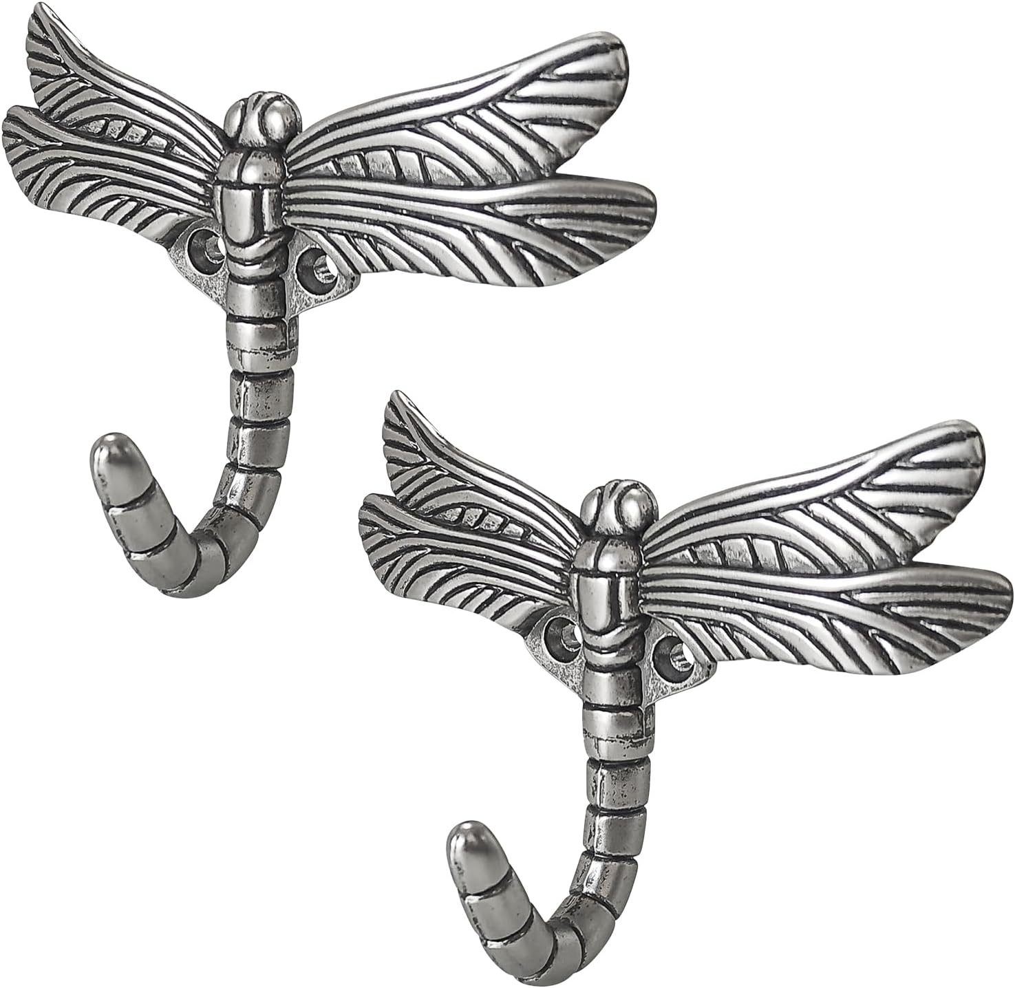 Dragonfly Hooks Wall Mounted Cloak Rack, Heavy Duty Vintage Decorative Animal Hooks, Universal Indoor Outdoor Cloak Rack for Clothes Hats Bags Keys, Pack of 2