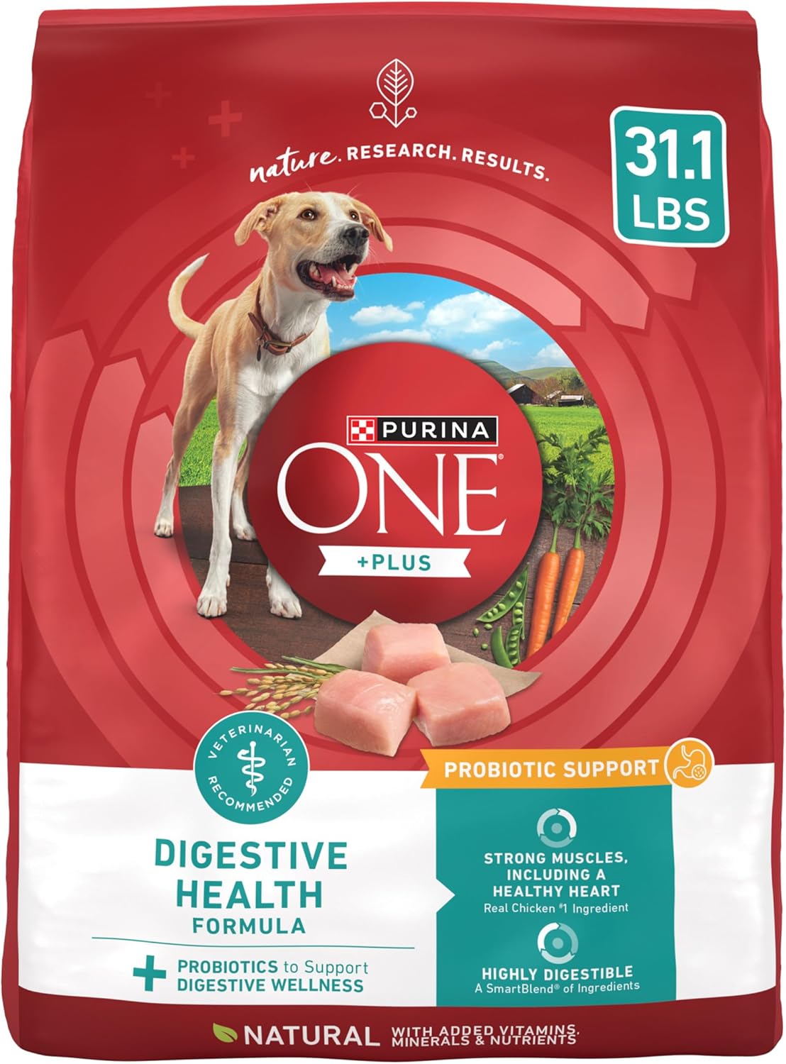 Purina One Plus Digestive Health Formula Dry Dog Food Natural with Added Vitamins, Minerals and Nutrients - 31.1 lb. Bag