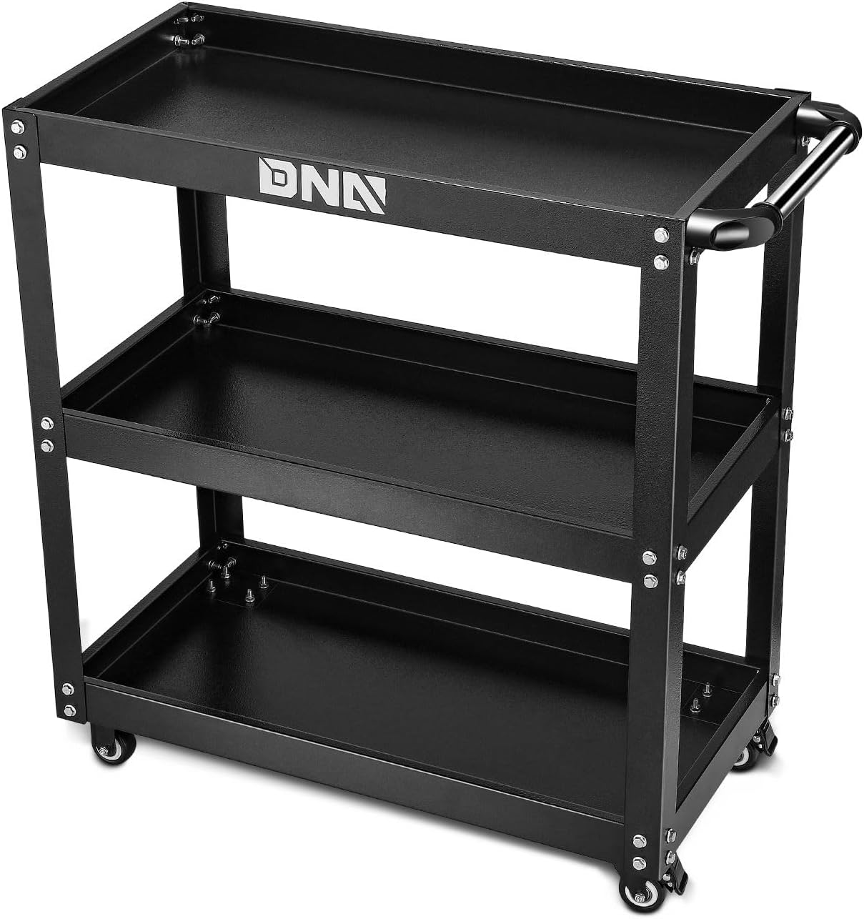 DNA MOTORING 3 Tier Rolling Tool Cart, Heavy Duty Rolling Service Tool Cart with 3 Tires, Metal Service Cart for Warehouse, Garage, Office, Workshop, TOOLS-00796-BK