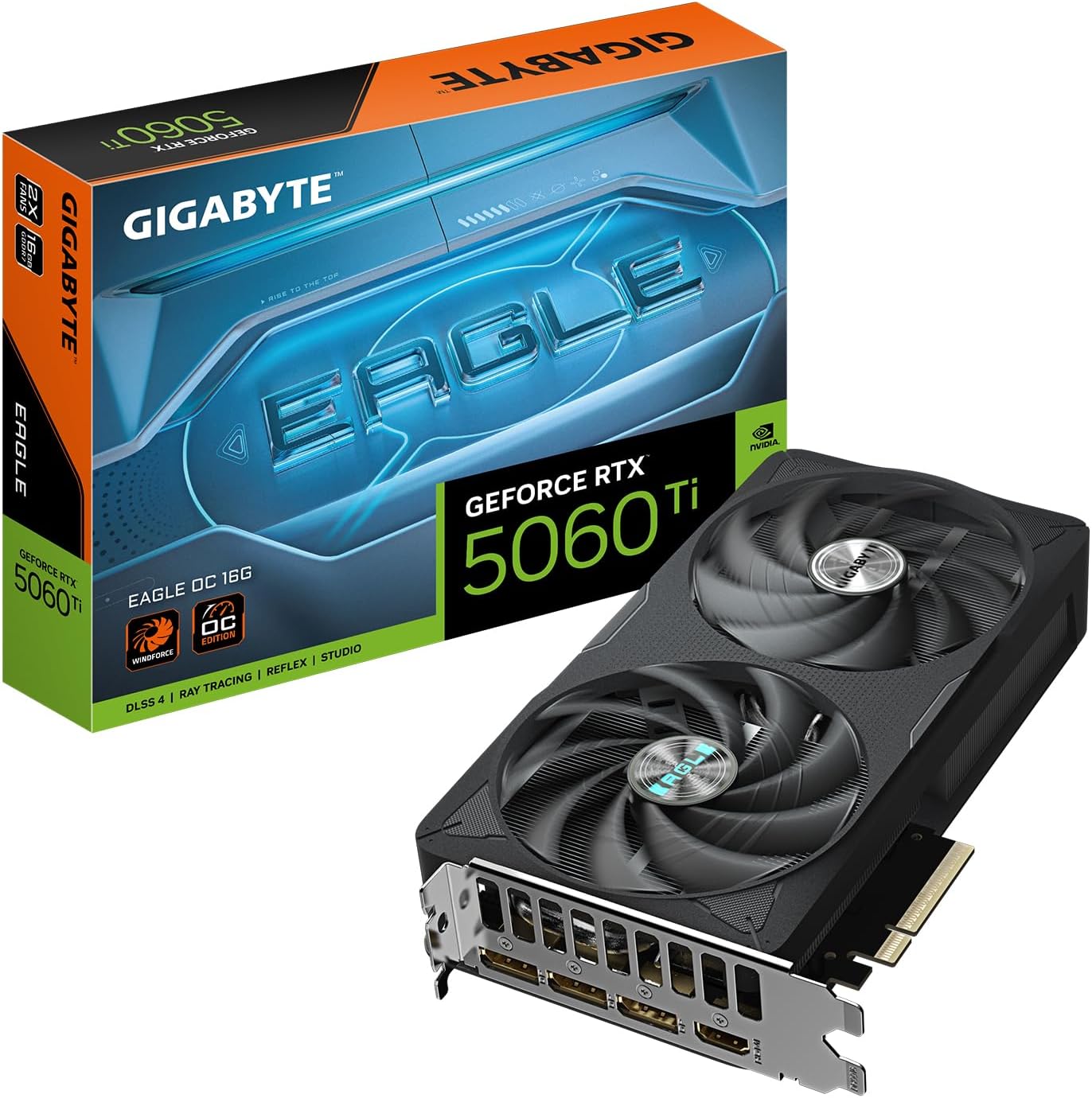 GIGABYTE GeForce RTX 5060 Ti Eagle OC 16G Graphics Card, 16GB 128-bit GDDR7, PCIe 5.0, WINDFORCE Cooling System, by NVIDIA,DisplayPort & HDMI - Video Output Interface,GV-N506TEAGLE OC-16GD Video Card