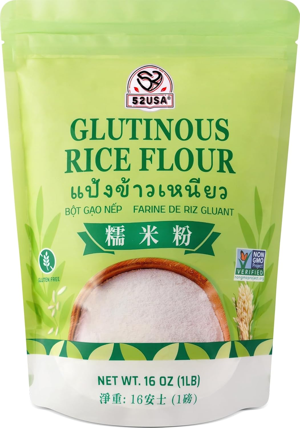 52USA Sticky Rice Flour 453.6 g (Basic), 0.5 kg (1 Piece), Rice Flour for Baking or Cooking, Product of Thailand, All Natural White Rice Flour, Vegan