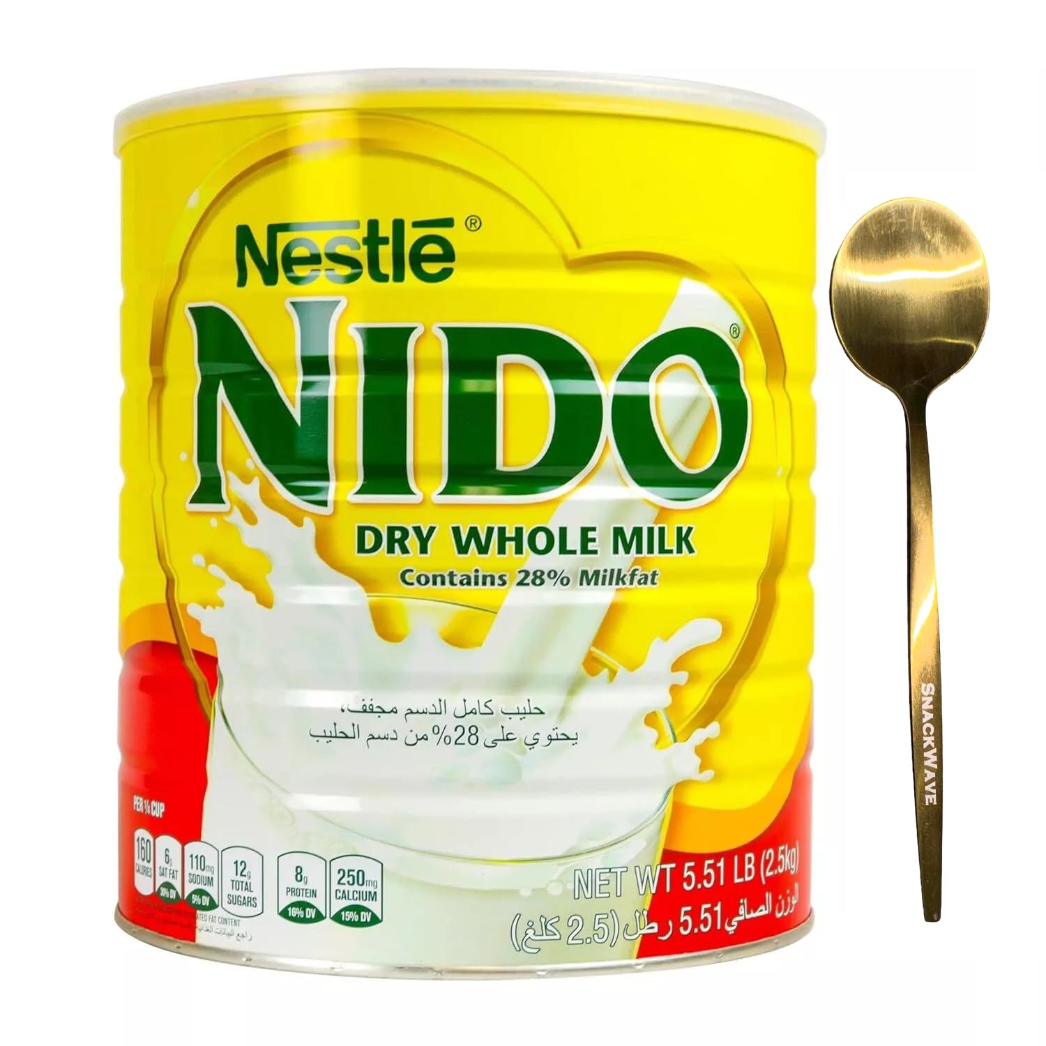Nido Milk Powder, Imported from Holland, Specially Formulated, Fortified with Vitamins and Minerals, Easy To Prepare, over 12 months, 5.51 LBS | Bundled with Gold SnackWave Spoon